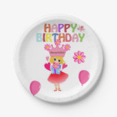 Papieren Borden, Happy Birthday Pink Princess Papieren Bordje (Voorkant)