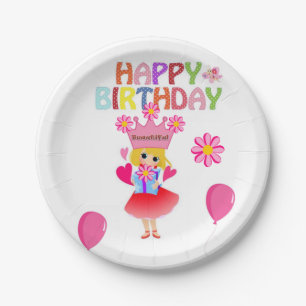 Papieren Borden, Happy Birthday Pink Princess Papieren Bordje