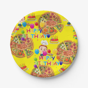 Papieren Borden, Happy Birthday Pizza Party Bordje