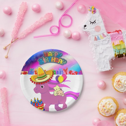 Papieren Borden, Happy Birthday Pony Papieren Bordje (Feest)