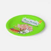 Papieren Borden, Happy Birthday Rabbit Cake Bordje (Gekanteld)