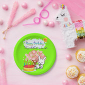 Papieren Borden, Happy Birthday Rabbit Cake Papieren Bordje (Feest)