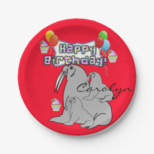Papieren Borden, Happy Birthday Seal Balloons Red Bordje