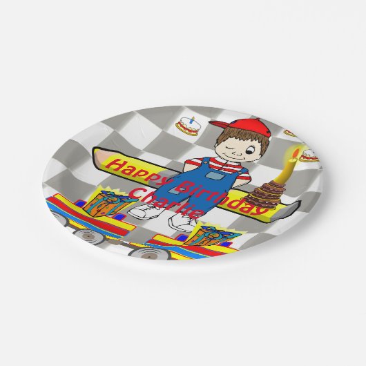 Papieren Borden, Happy Birthday Trains Boy Papieren Bordje (Gekanteld)