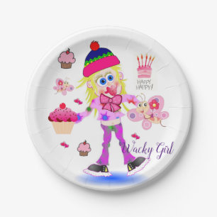 Papieren Borden, Happy Birthday Wacky Girl Pink Papieren Bordje