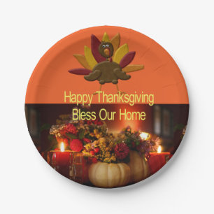 Papieren borden Happy Thanksgiving zegene ons huis Bordje