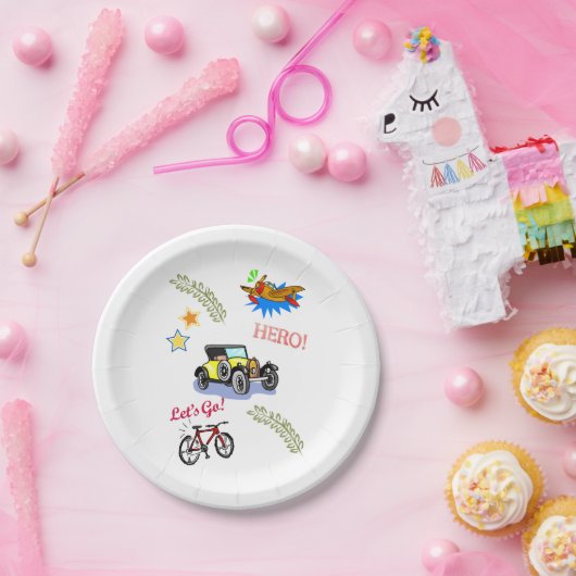 Papieren Borden Hero Fietsauto Vliegtuig Papieren Bordje (Feest)