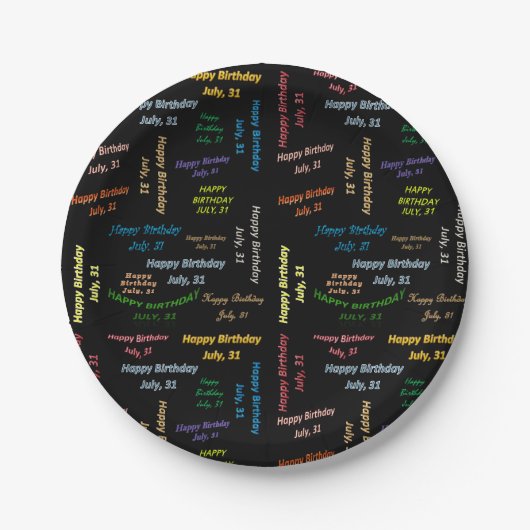 Papieren Borden juli, 31 verjaardag Papieren Bordje (Voorkant)
