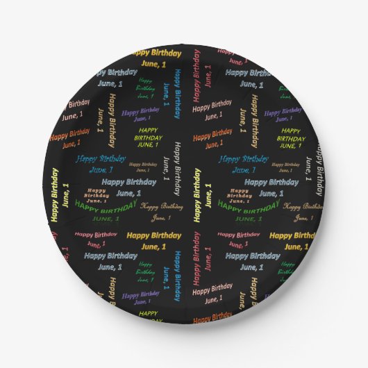 Papieren Borden juni, 1 verjaardag Papieren Bordje (Voorkant)