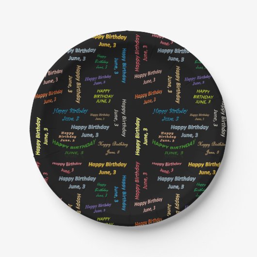 Papieren Borden juni, 3 verjaardag Papieren Bordje (Voorkant)