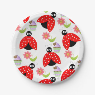Papieren Borden, Ladybug Cupcake Floral Flowers Bordje