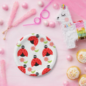 Papieren Borden, Ladybug Floral Flowers Papieren Bordje (Feest)