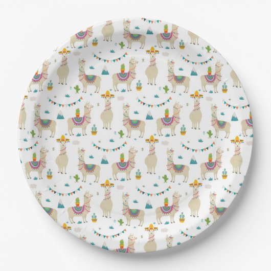 Papieren Borden - Llama Garden Party Papieren Bordje (Voorkant)