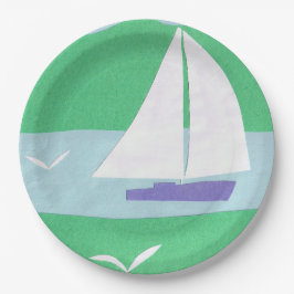 Papieren Borden met een ontwerp voor een zeilboot Bordje