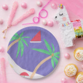 Papieren Borden met een strandscène Bordje (Feest)