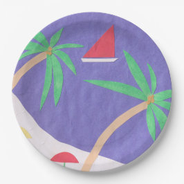 Papieren Borden met een strandscène Papieren Bordje