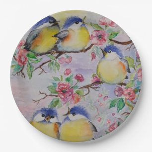 Papieren borden met lente vogels bordje