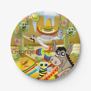 Papieren Borden, Mexicaans Man Donkey Sun Bee Turt Bordje