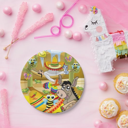 Papieren Borden, Mexicaans Man Donkey Sun Sombrero Papieren Bordje (Feest)