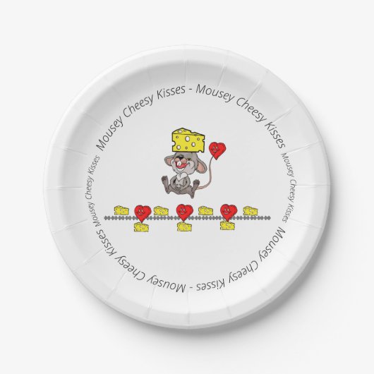Papieren Borden Mousey Cheesy Kisses Red Hearts Papieren Bordje (Voorkant)