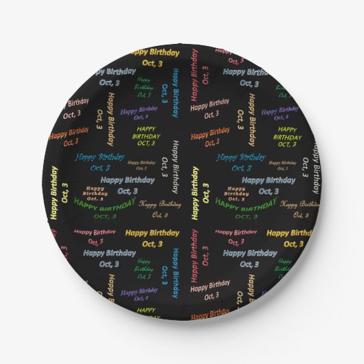 Papieren Borden oktober, 3 verjaardag Papieren Bordje (Voorkant)