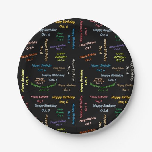 Papieren Borden oktober, 6 verjaardag Papieren Bordje (Voorkant)