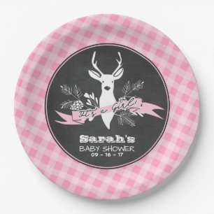 Papieren Borden - Pink Woodland Baby shower Bordje
