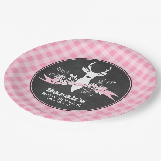 Papieren Borden - Pink Woodland Baby shower Papieren Bordje (Gekanteld)