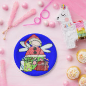 Papieren Borden, prettige kerstangel Santa Blue Papieren Bordje (Feest)