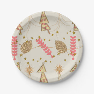Papieren Borden, prettige kerstbomen beige Gold Bordje