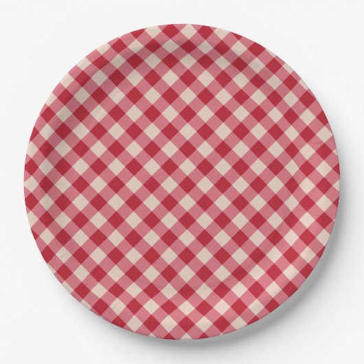 Papieren Borden - Red Gingham Pattern Papieren Bordje (Voorkant)