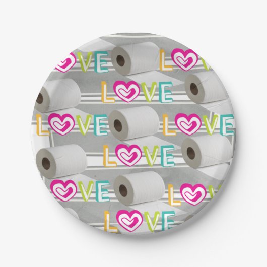 Papieren Borden Red Hearts Toilet Paper Love Papieren Bordje (Voorkant)
