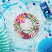 Papieren Borden, roze bloemen Papieren Bordje (Feest)