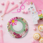 Papieren Borden, roze bloemen Papieren Bordje (Feest)