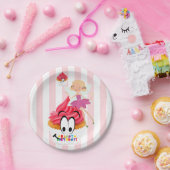 Papieren Borden, roze en witte stripe, feestdag Bordje (Feest)