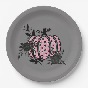 Papieren Borden, roze en zwarte Leopard pompoen Bordje