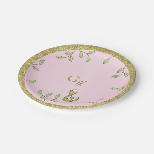 Papieren Borden Roze "gouden vogels" Papieren Bordje (Gekanteld)