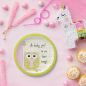 Papieren Borden "Roze/Groene Uil" Bordje (Feest)