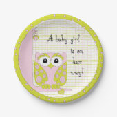 Papieren Borden "Roze/Groene Uil" Papieren Bordje (Voorkant)