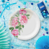 Papieren borden-Roze Pioenrozen Papieren Bordje (Feest)