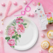 Papieren borden-Roze Pioenrozen Papieren Bordje (Feest)