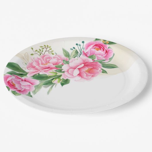 Papieren borden-Roze Pioenrozen Papieren Bordje (Gekanteld)