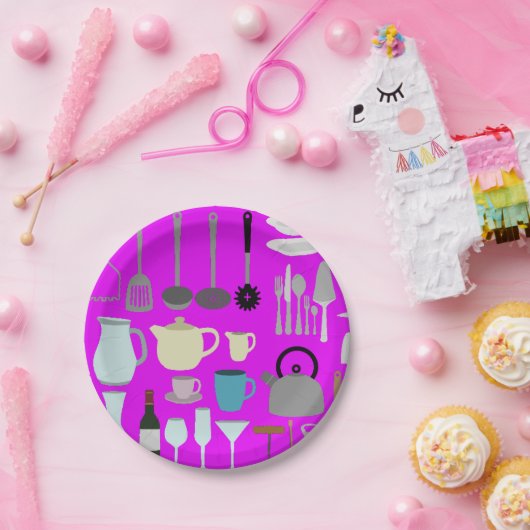 Papieren Borden Roze Retro Style Keukengereedschap Papieren Bordje (Feest)
