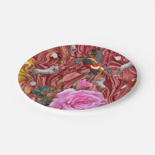 Papieren Borden, roze roze bloemen paarden Papieren Bordje (Gekanteld)