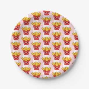 Papieren borden, roze & witte streep friet bordje