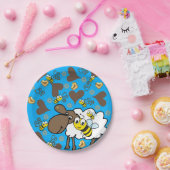 Papieren Borden, schaap bruin hartenblauw Papieren Bordje (Feest)