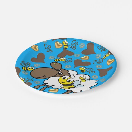 Papieren Borden, schaap bruin hartenblauw Papieren Bordje (Gekanteld)