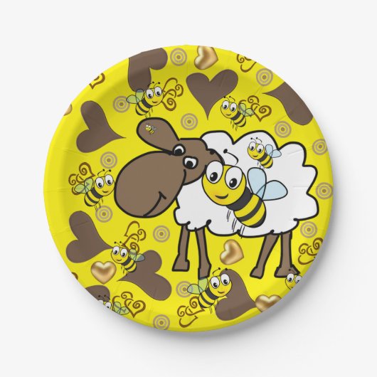 Papieren Borden, schaap Bumblebee bruin Hartengeel Bordje (Voorkant)