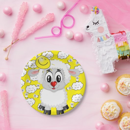 Papieren Borden, schaap Sun Clouds Yellow Papieren Bordje (Feest)