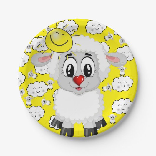 Papieren Borden, schaap Sun Clouds Yellow Papieren Bordje (Voorkant)